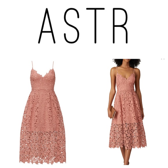 ASTR Dusty Pink Sleeveless Lace A-Line Fit And Flare Midi Dress